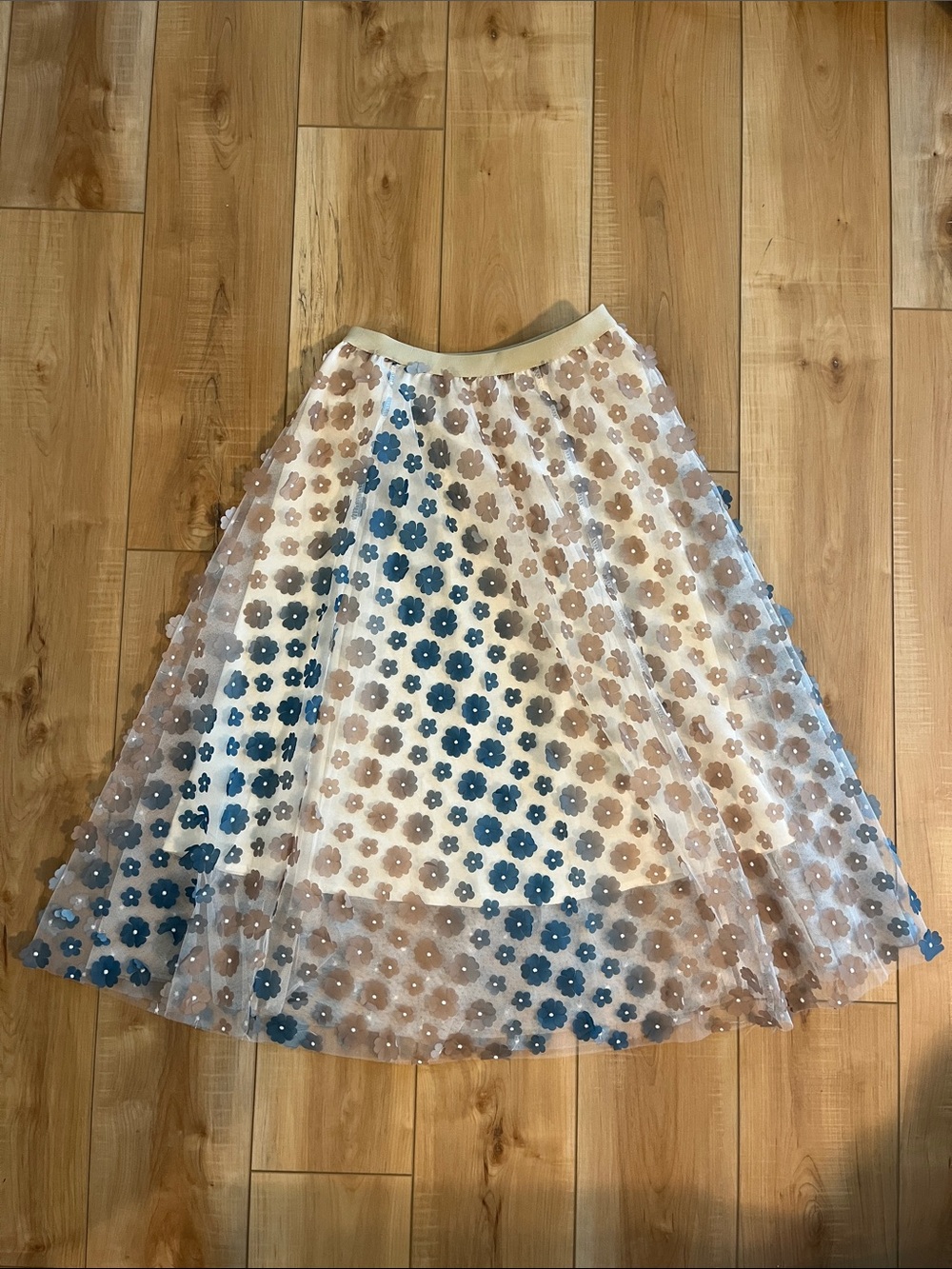 Blue and Tan Flower Skater Skirt